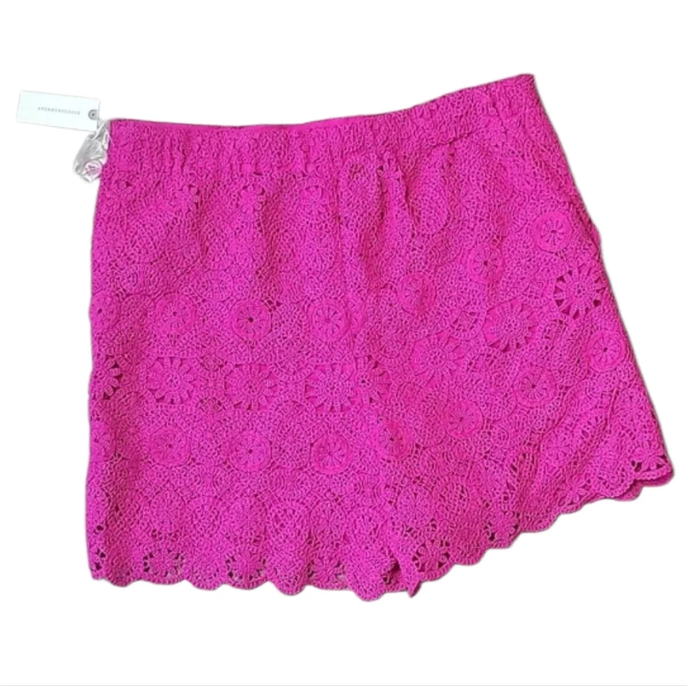NWT Anthropologie × Maeve Eyelet Lace Crochet High Rise Shorts Fuschia Pink 12